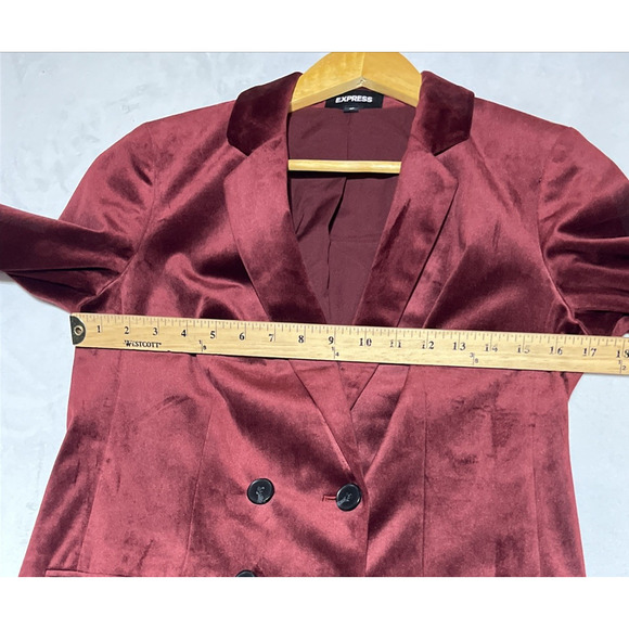 Express Velvet Blazer Double Breasted Womens XS Burgundy Red Holiday Formal - Picture 9 of 14